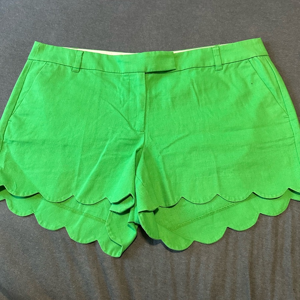 Re-Imagined By J Crew Green Bright Scalloped Shorts Preppy